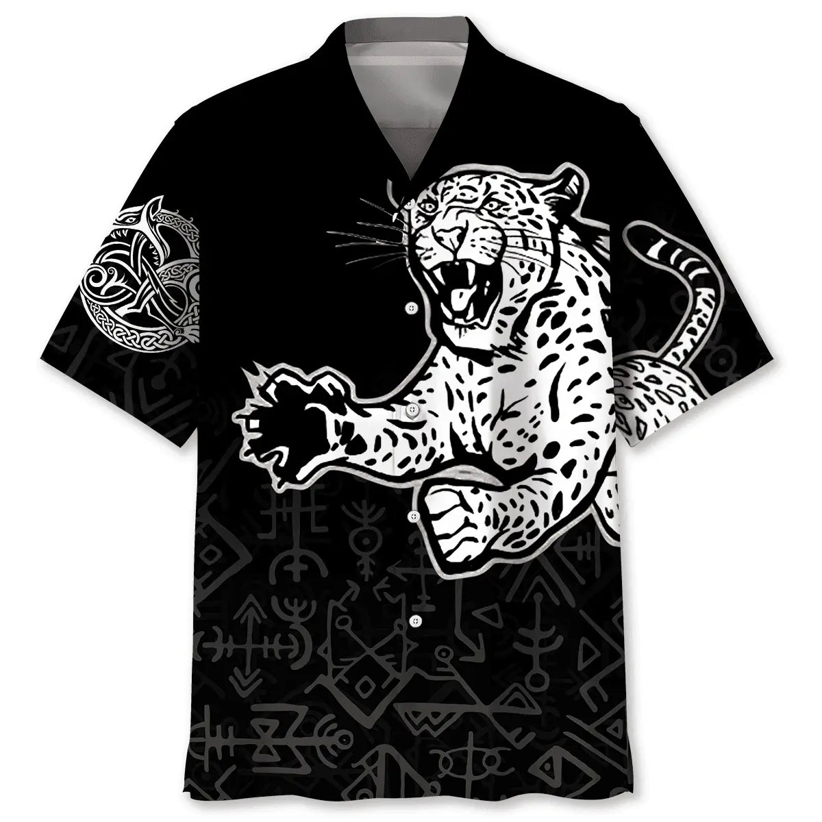 Leopard Tattoo Hawaiian Shirt For Summer Vacation, Beach Travel, And Casual Wear