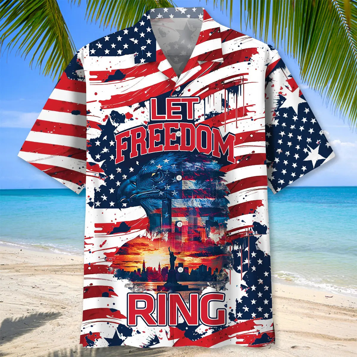 American Freedom Ring Hawaiian Shirt For Tropical Holidays, Outdoor Gatherings, And Everyday Comfort