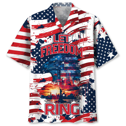 American Freedom Ring Hawaiian Shirt For Tropical Holidays, Outdoor Gatherings, And Everyday Comfort