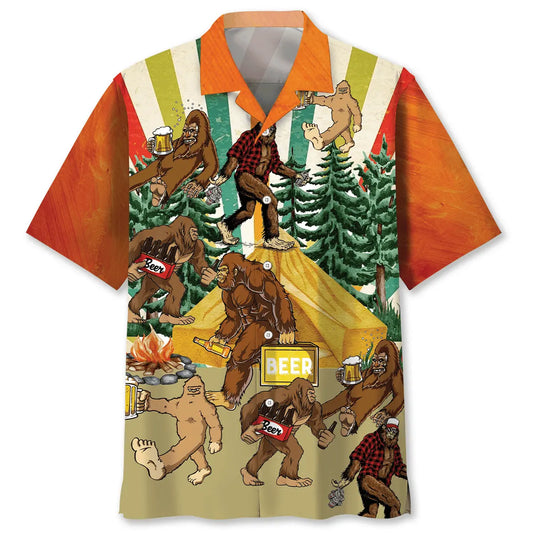 Camping Adventure Bigfoot Refreshment Hawaiian Shirt For Beachside Event And Summer Party Style