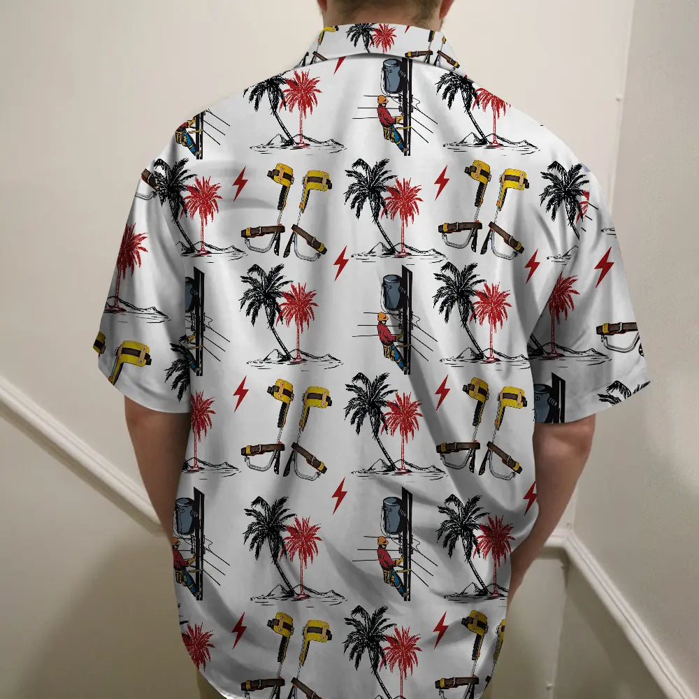 Island Summer Lineman Power Poles Aloha Hawaiian Shirt For Tropical Holidays, Outdoor Gatherings, And Everyday Comfort