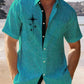 Linen Green Geometric Stripe Chest Bag Hawaiian Shirt For Coastal Travel, Casual Events, And Comfortable Summer Wear