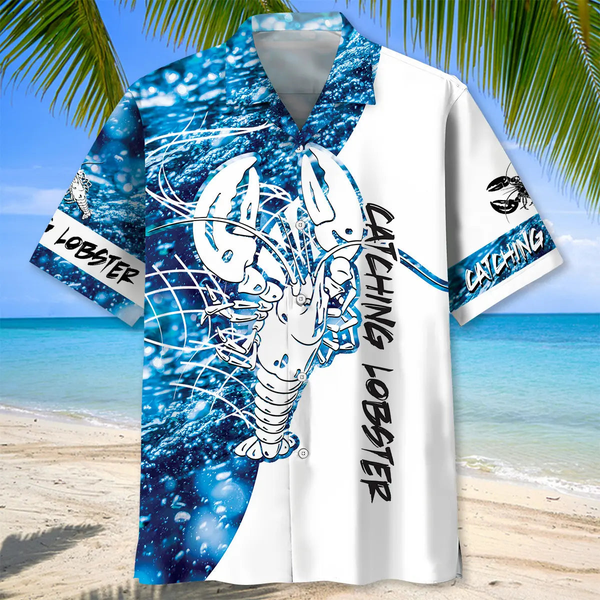 Lobster Blue Hawaiian Shirt For Island Vacations, Resort Wear, And Relaxed Seasonal Style