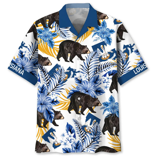 Louisiana State Bear Proud Hawaiian Shirt For Warm Weather Outing, Coastal Adventure, And Casual Wear