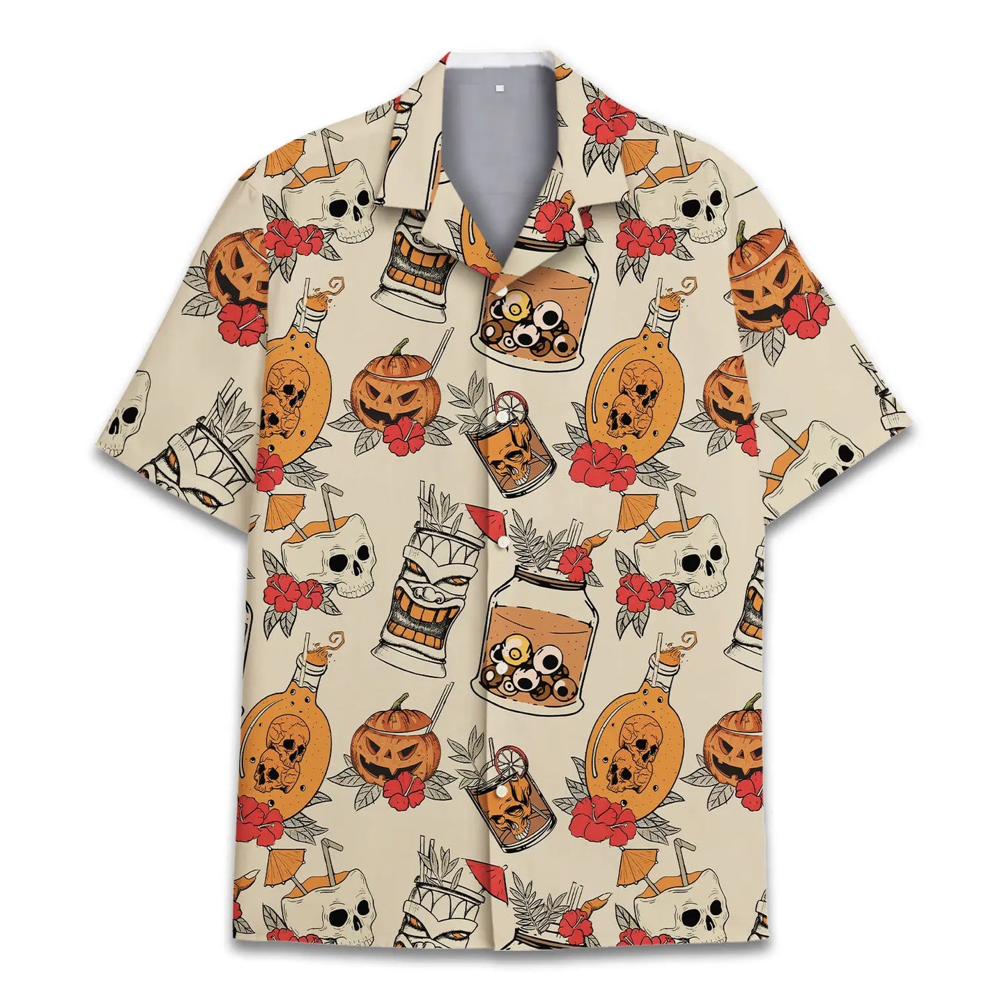 Halloween Island Skull Aloha Hawaiian Shirt For Autumn Gatherings, Coastal Outings, And Playful Holiday Style