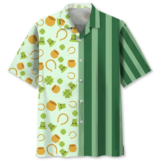 Lucky Green Irish Saint Patrick's Day Hawaiian Shirt For Coastal Travel, Casual Events, And Comfortable Summer Wear