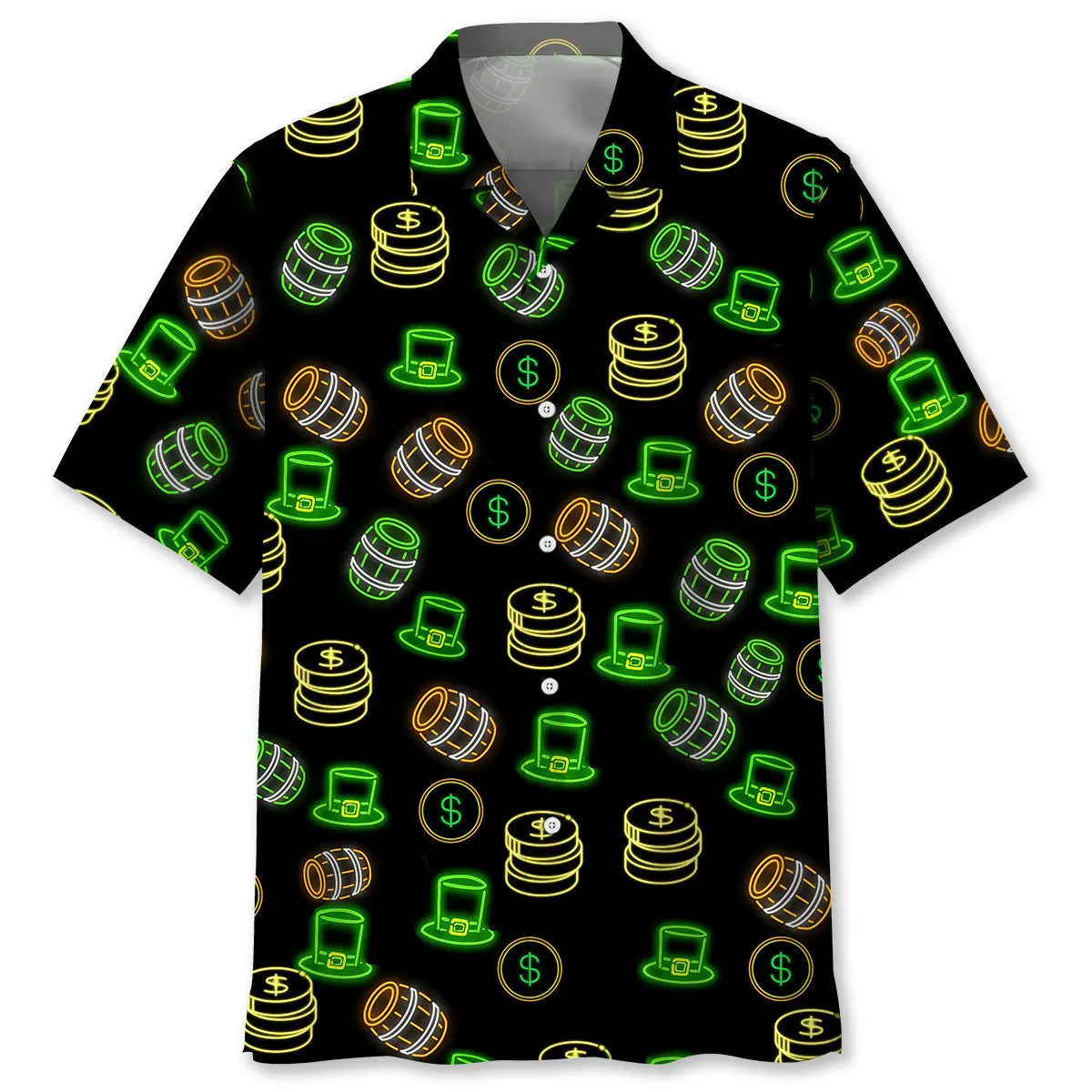 Neon Lucky Green Saint Patrick's Day Hawaiian Shirt For Tropical Holidays, Outdoor Gatherings, And Everyday Comfort