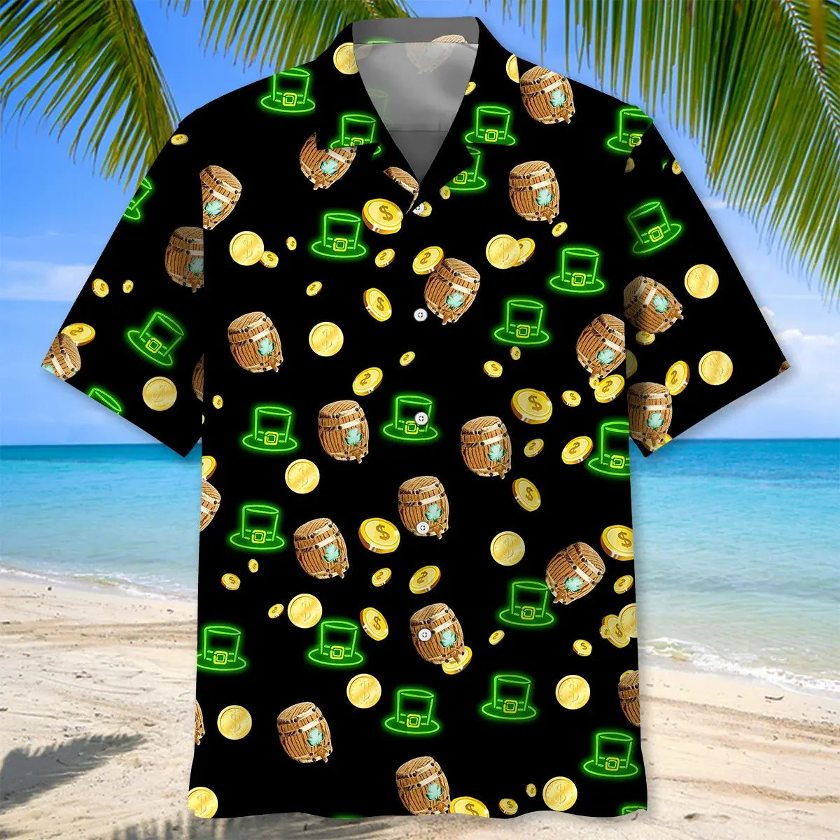 Neon Lucky Irish Saint Patrick's Day Hawaiian Shirt For Island Vacations, Resort Wear, And Relaxed Seasonal Style