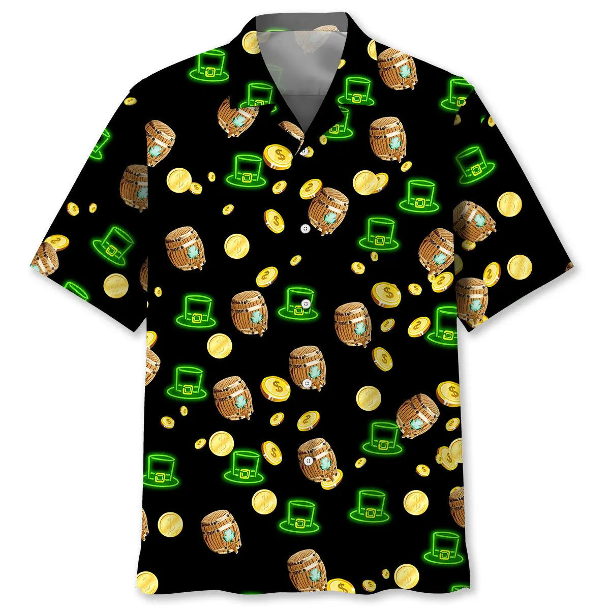 Neon Lucky Irish Saint Patrick's Day Hawaiian Shirt For Island Vacations, Resort Wear, And Relaxed Seasonal Style
