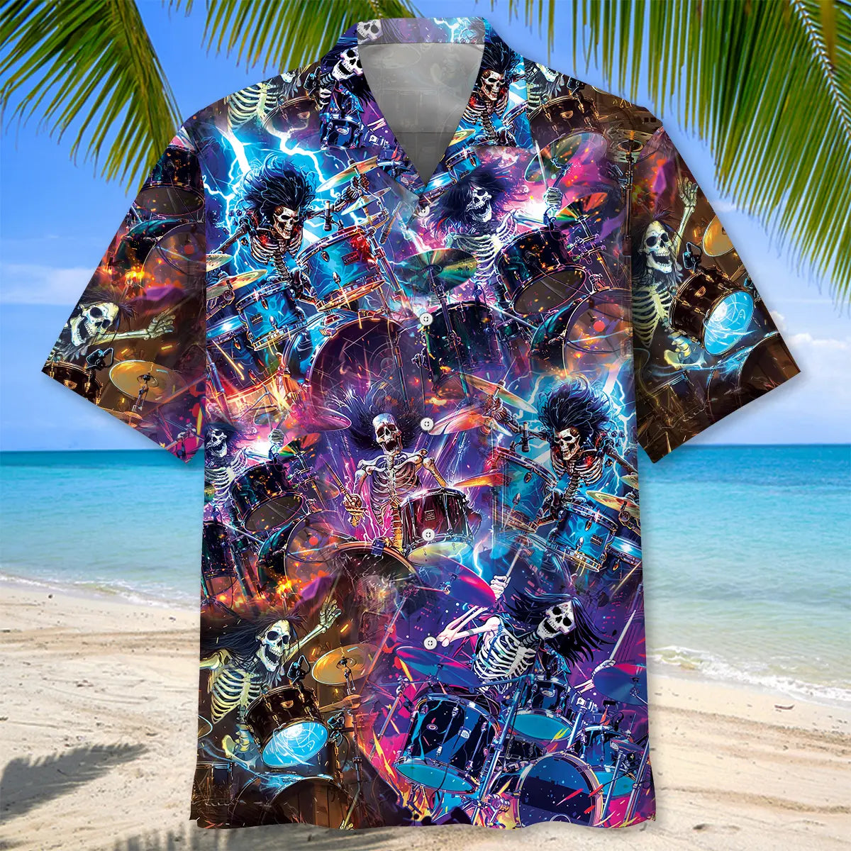 Energetic Drummer Hawaiian Shirt For Coastal Travel, Casual Events, And Comfortable Summer Wear