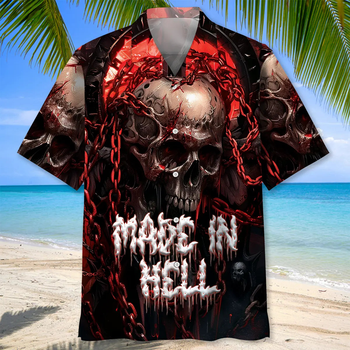Fiery Monster Skull Hawaiian Shirt For Tropical Retreat And Relaxed Resort Style