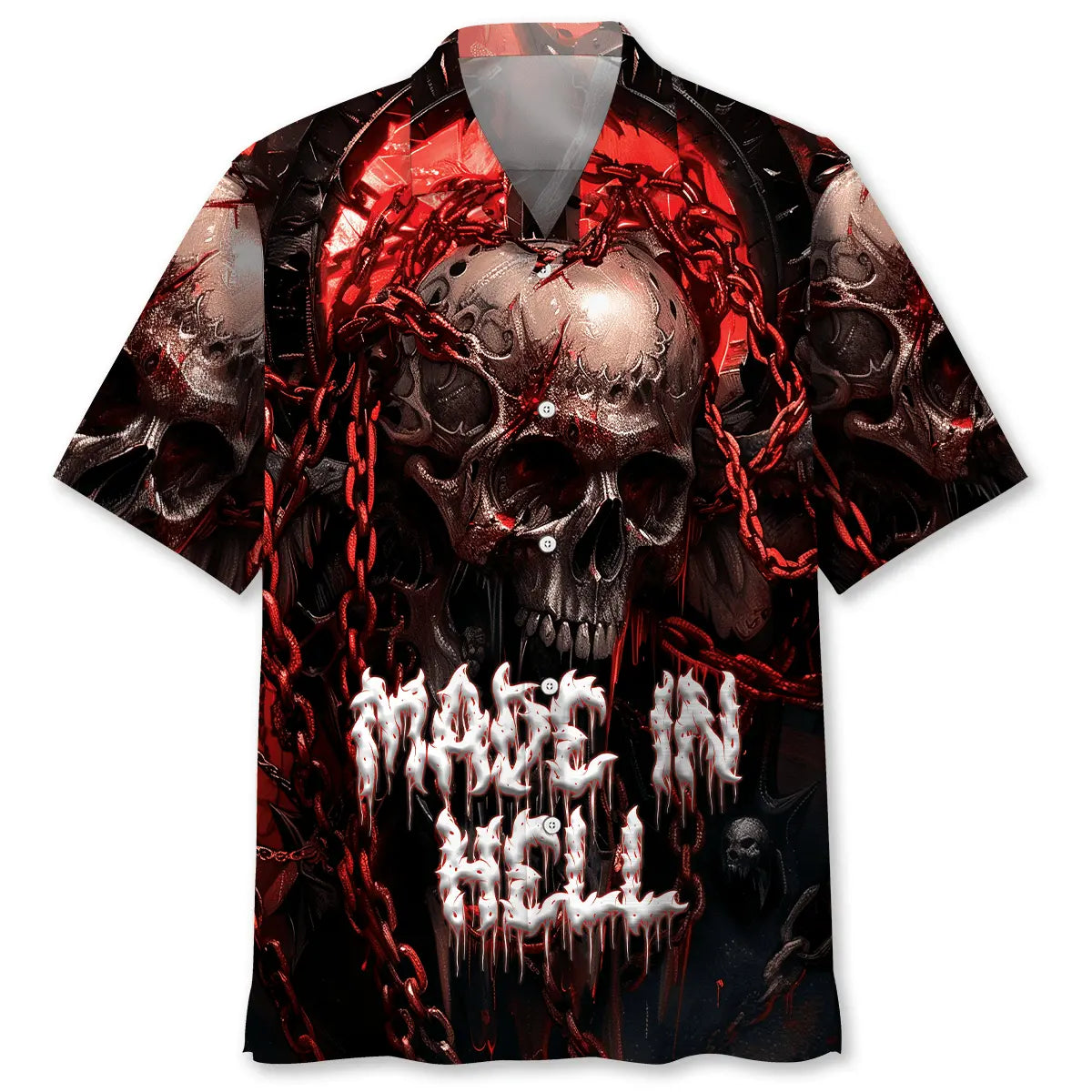 Fiery Monster Skull Hawaiian Shirt For Poolside Gathering And Casual Wear