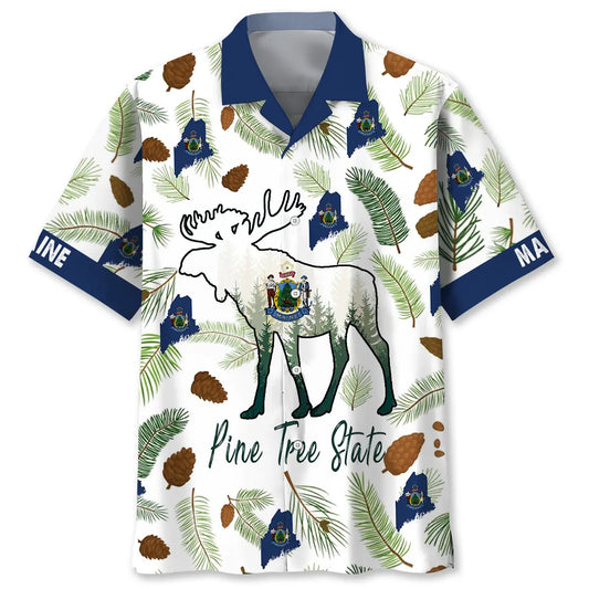 Maine Pine Tree State Hawaiian Shirt For Outdoor Event, Beach Travel, And Daily Summer Wear