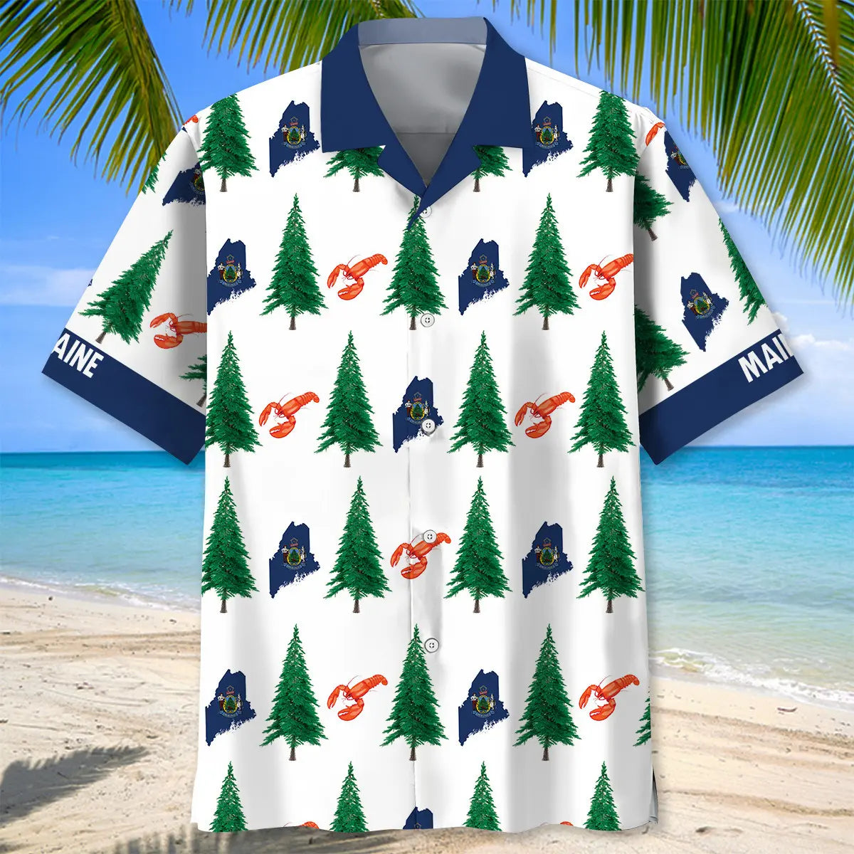 Maine Proud Pine Tree State Hawaiian Shirt For Seasonal Celebration, Warm Weather Outing, And Coastal Casual Wear