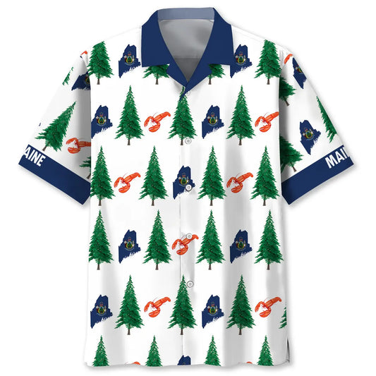 Maine Proud Pine Tree State Hawaiian Shirt For Seasonal Celebration And Resort Wear