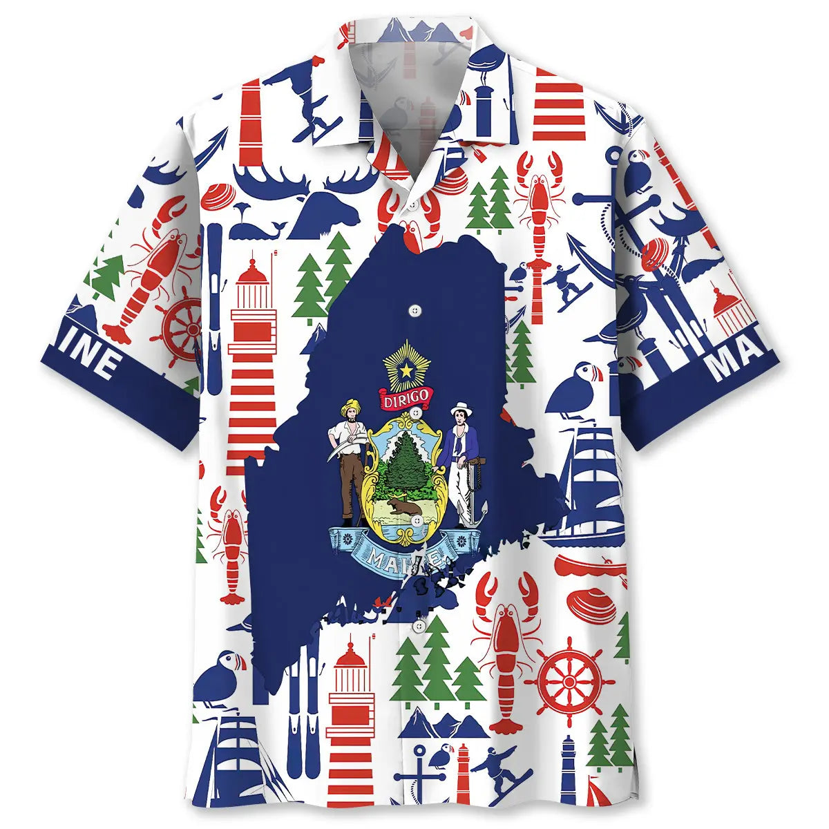 Maine Proud State Graphic Hawaiian Shirt For Island Adventure, Weekend Escape, And Summer Party Style