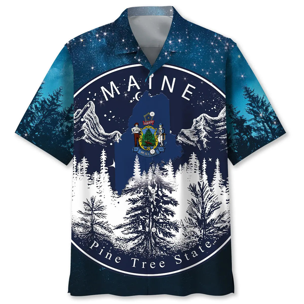 Maine Proud State Night Hawaiian Shirt For Resort Holiday, Family Vacation, And Seasonal Wardrobe