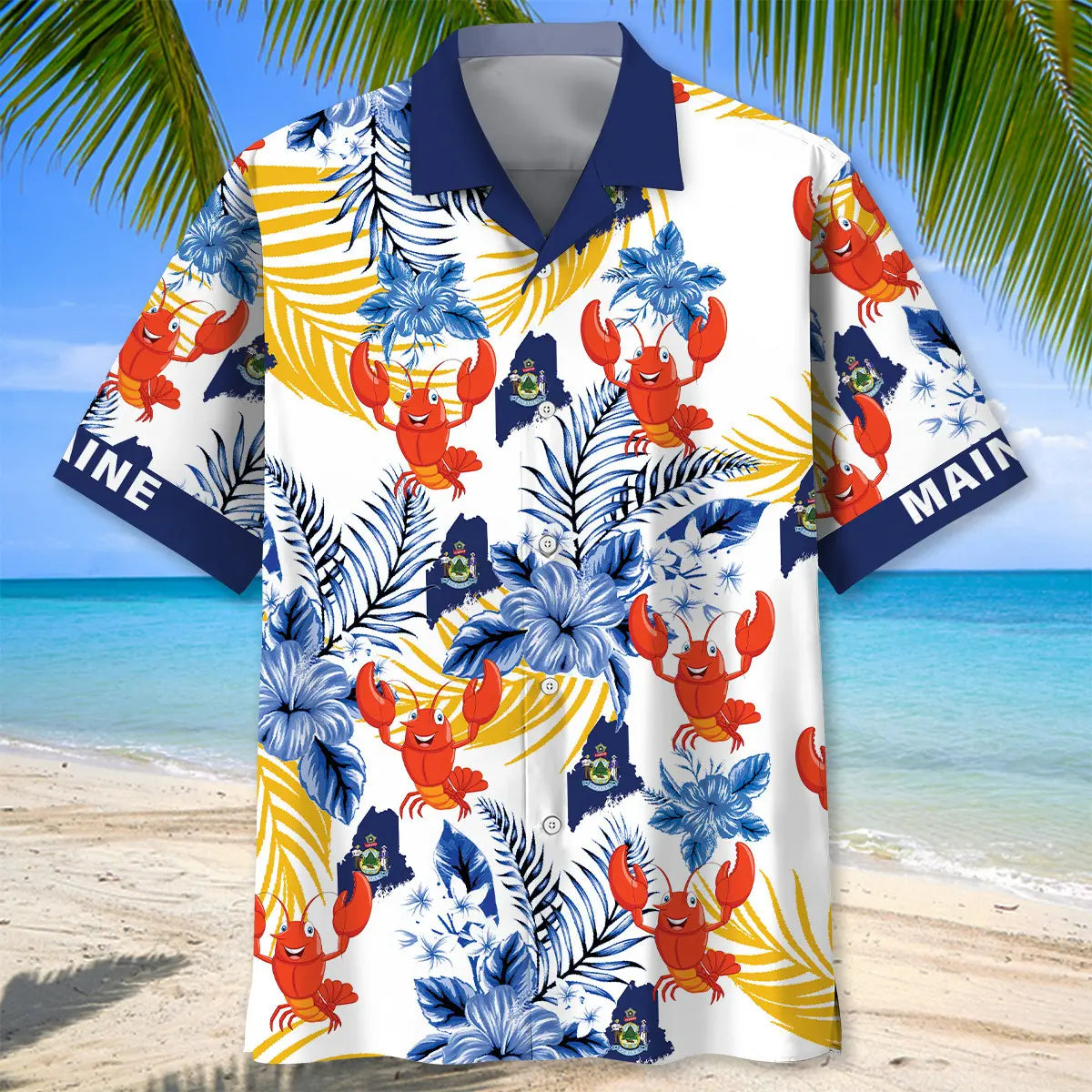 Maine State Proud Lobster Hawaiian Shirt For Beach Party, Poolside Gathering, And Coastal Casual Wear