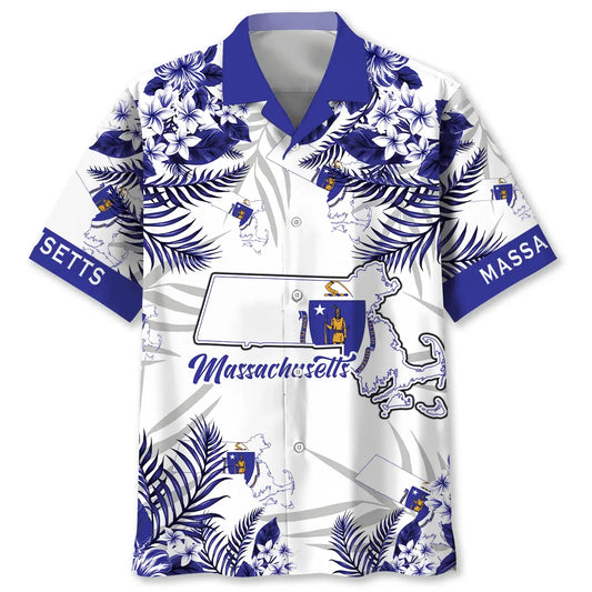 Massachusetts Heritage Hawaiian Shirt For Summer Vacation, Beach Travel, And Casual Wear