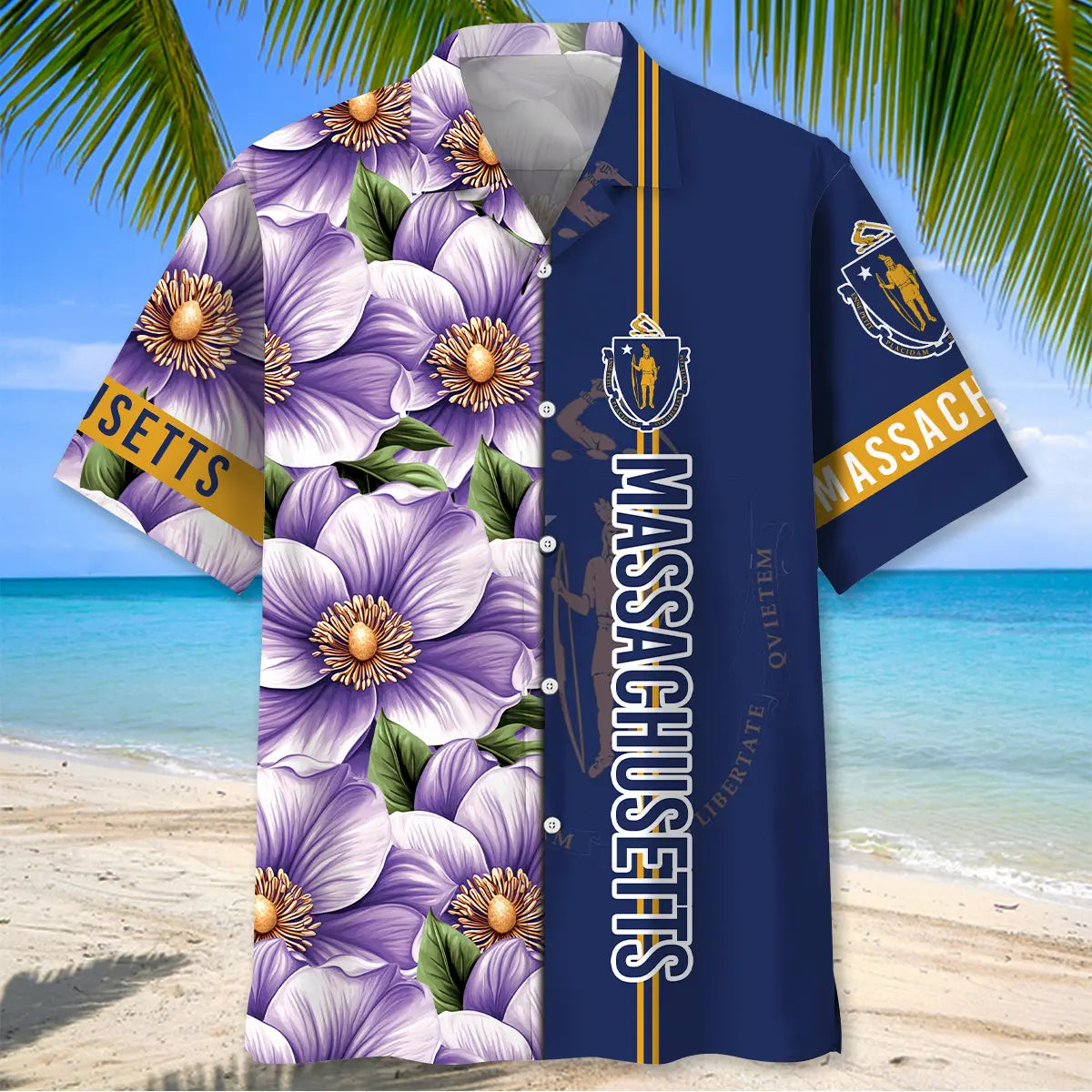 Massachusetts Heritage Mayflower Hawaiian Shirt For Summer Vacation, Beach Travel, And Casual Wear