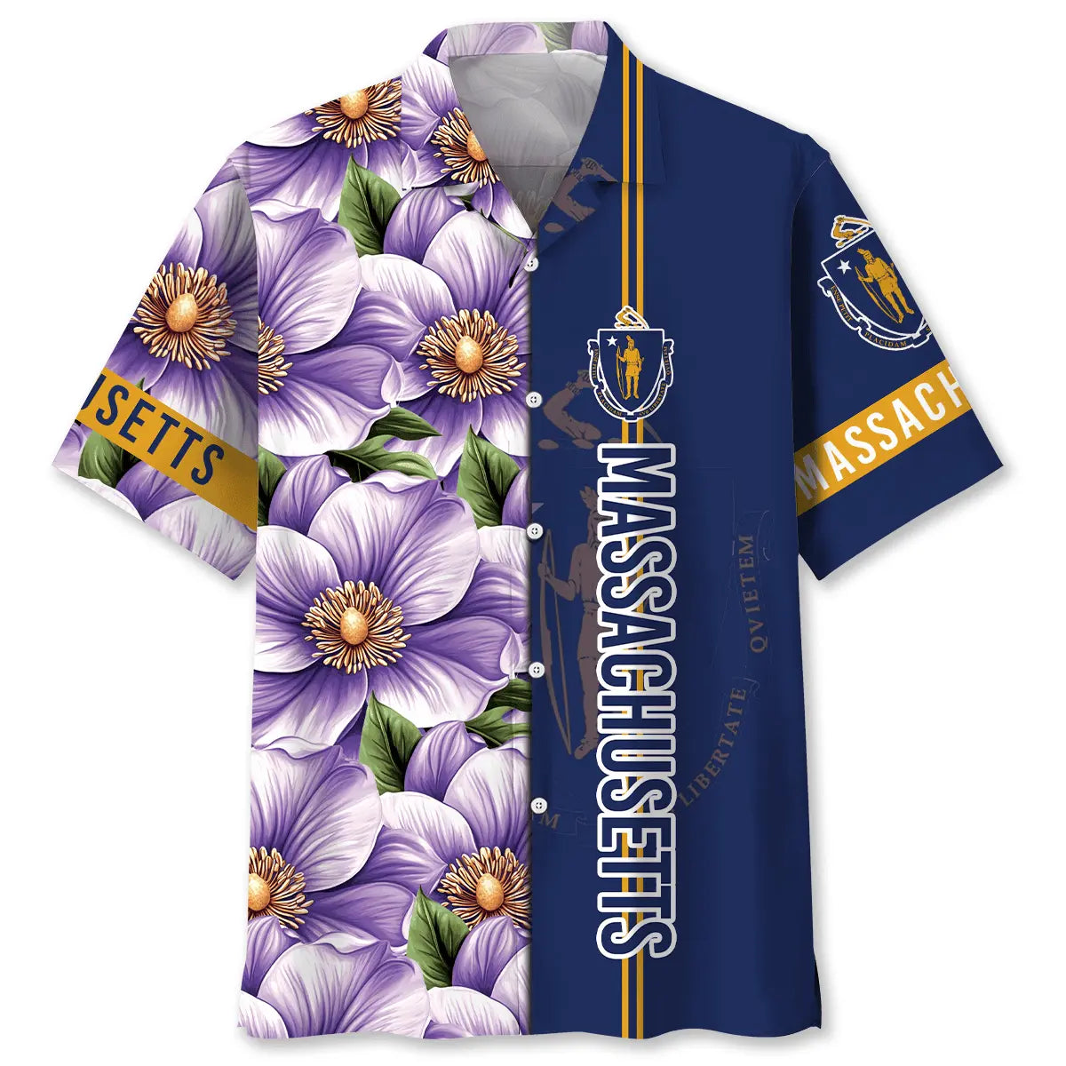 Massachusetts Heritage Mayflower Hawaiian Shirt For Summer Vacation, Beach Travel, And Casual Wear