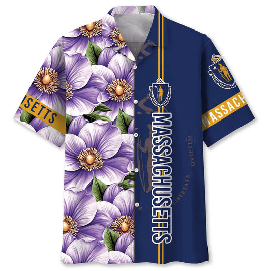 Massachusetts Heritage Mayflower Hawaiian Shirt For Summer Vacation, Beach Travel, And Casual Wear