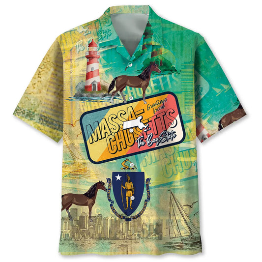 Massachusetts Bay Heritage Hawaiian Shirt For Island Vacations, Resort Wear, And Relaxed Seasonal Style