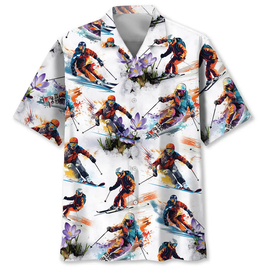 Master Skiing Hawaiian Shirt For Summer Vacation, Beach Travel, And Casual Wear