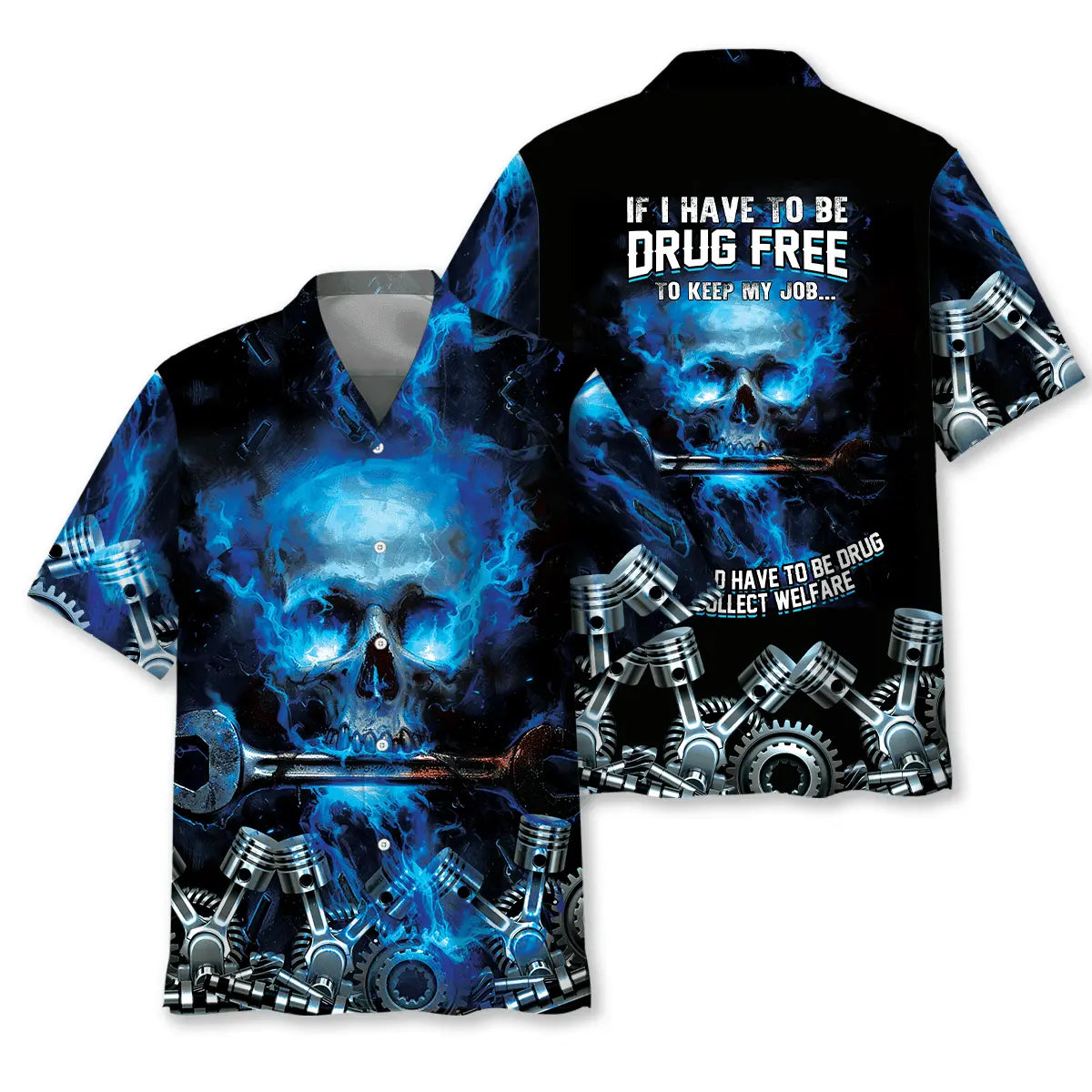 Neon Mechanic Skull Hawaiian Shirt For Tropical Holidays, Outdoor Gatherings, And Everyday Comfort