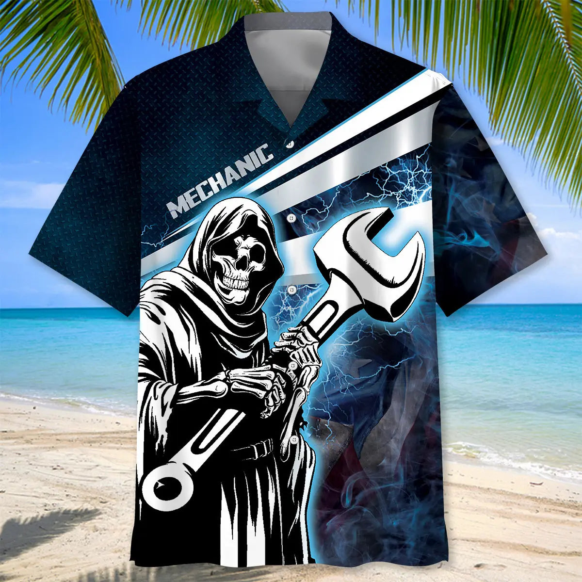 Mechanic Reaper Hawaiian Shirt For Coastal Travel, Casual Events, And Comfortable Summer Wear