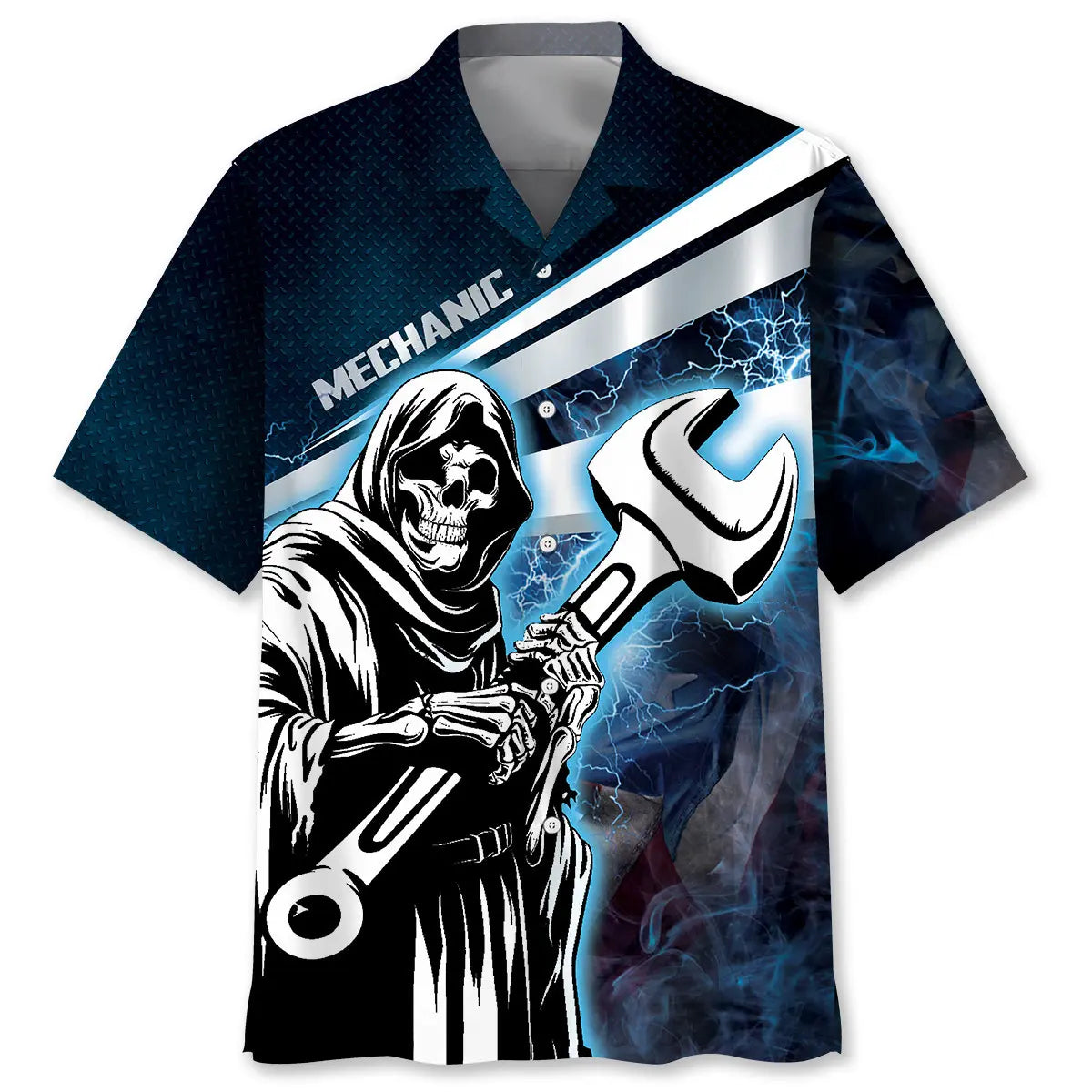 Mechanic Reaper Hawaiian Shirt For Coastal Travel, Casual Events, And Comfortable Summer Wear