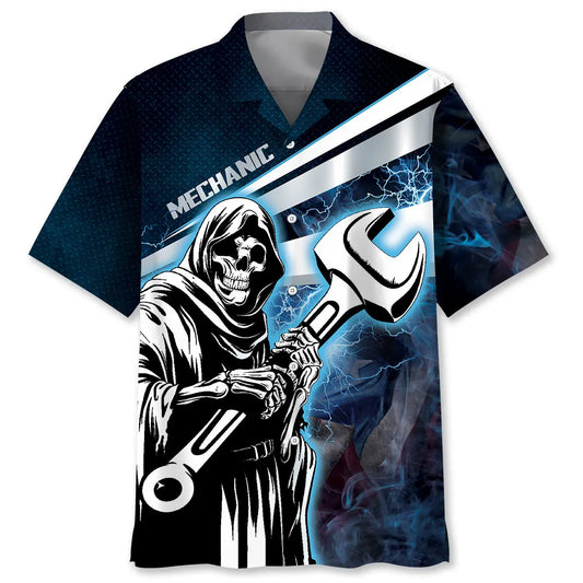 Mechanic Reaper Hawaiian Shirt For Coastal Travel, Casual Events, And Comfortable Summer Wear