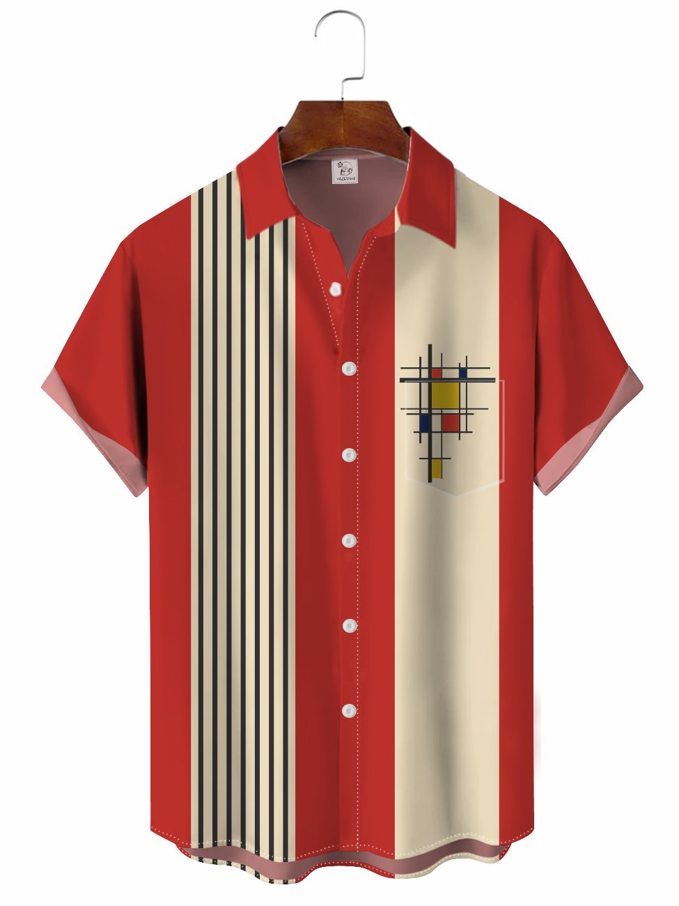 Retro 50S Geometric Bowling Hawaiian Shirt For Coastal Travel, Casual Events, And Comfortable Summer Wear