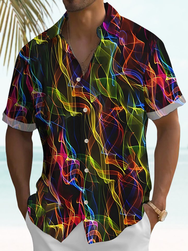 Abstract Colorful Hawaiian Shirt For Resort Trips, Coastal Parties, And Warm Weather Style