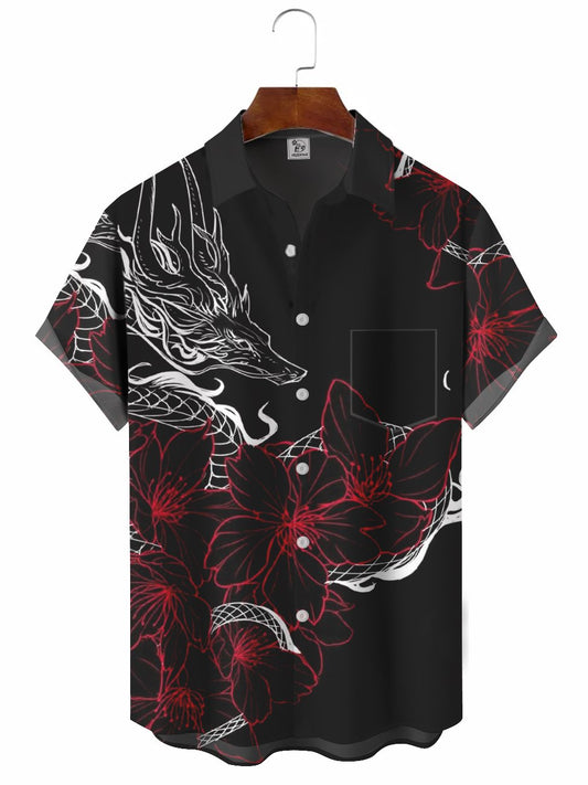 Abstract Eastern Dragon Illustration Hawaiian Shirt For Island Vacations, Casual Events, And Distinctive Seasonal Style