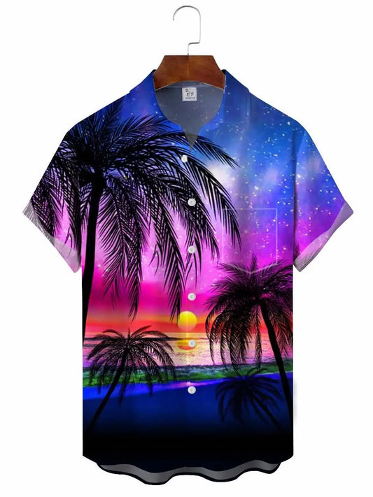 Blue Violet Gradient Coco Hawaiian Shirt For Resort Trips, Coastal Parties, And Warm Weather Style