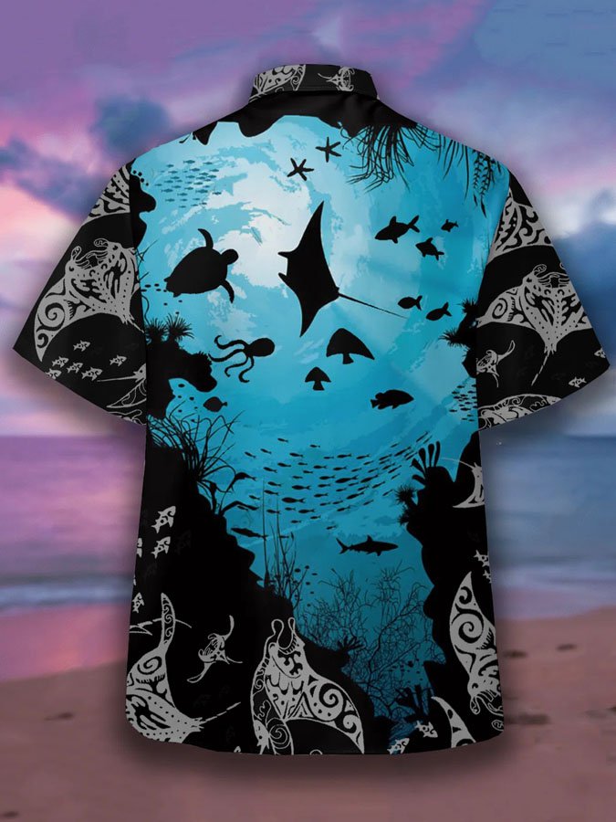 Marine Graphic Hawaiian Shirt For Tropical Holidays, Outdoor Gatherings, And Everyday Comfort