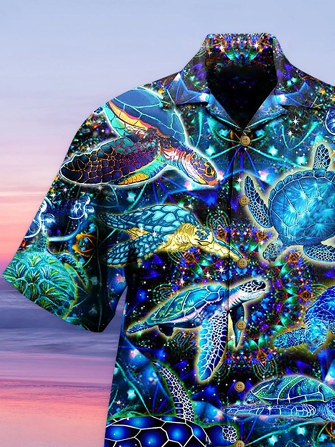 Turtle Creative Pattern Hawaiian Shirt For Island Vacations, Weekend Events, And Relaxed Everyday Outfits