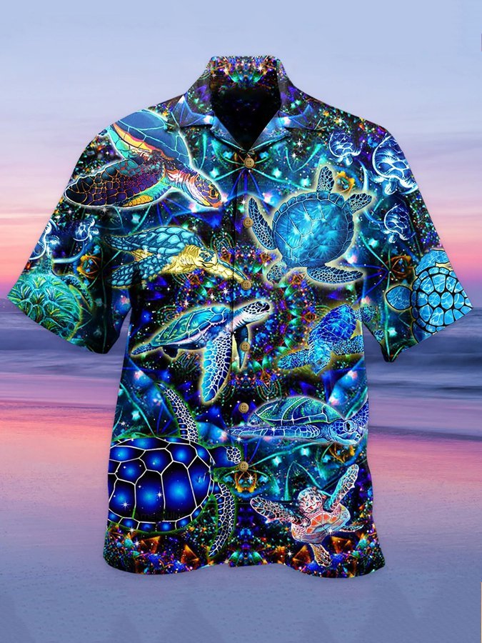 Turtle Creative Pattern Hawaiian Shirt For Island Vacations, Weekend Events, And Relaxed Everyday Outfits