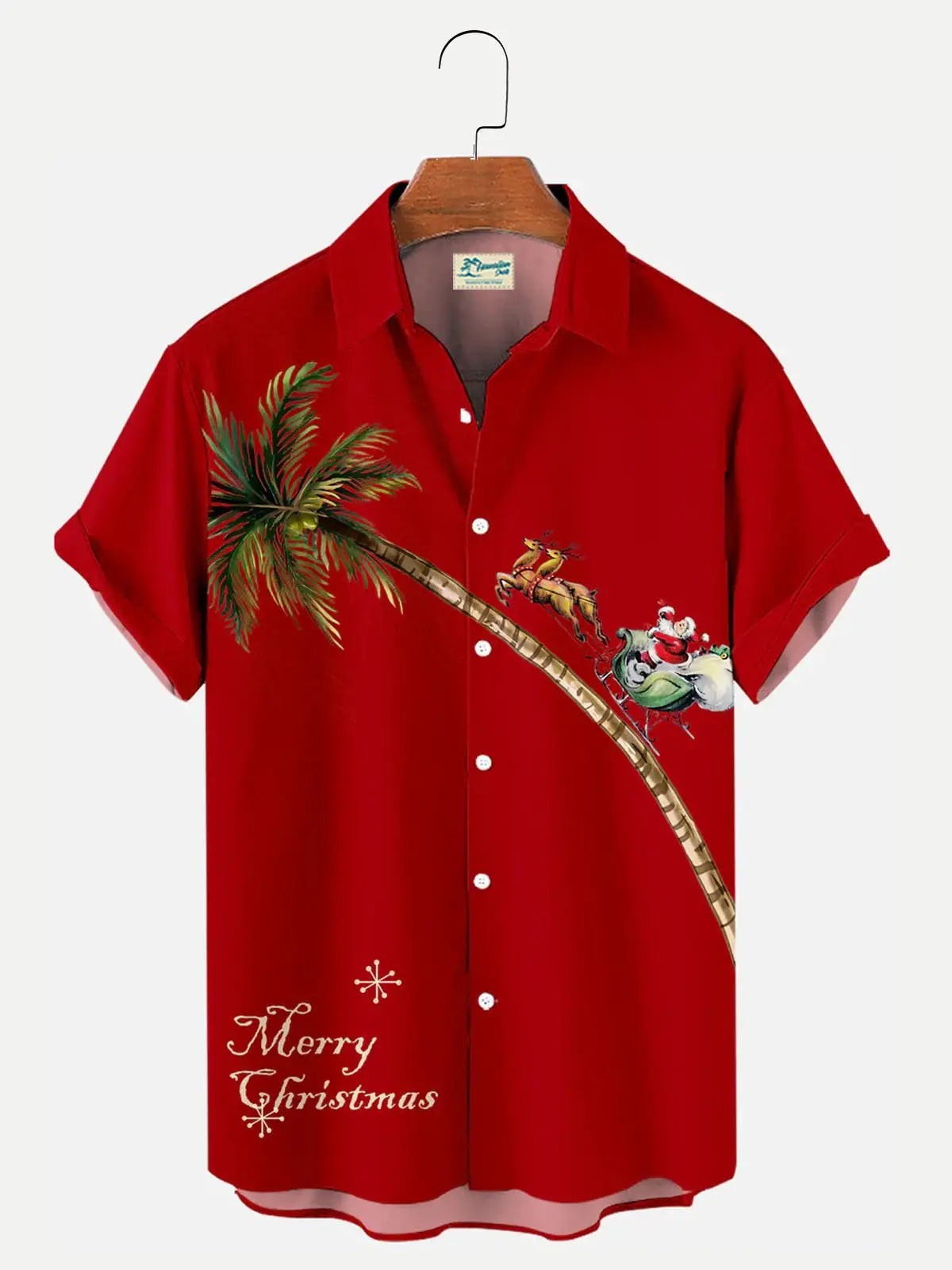 Christmas Elk Coconut Tree Hawaiian Shirt For Winter Celebrations, Beach Travel, And Relaxed Holiday Wear