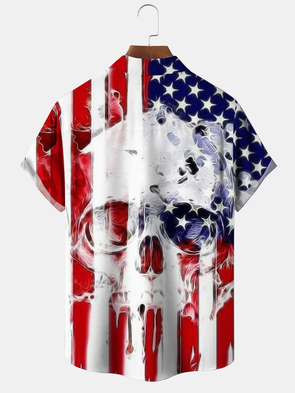 Vintage Flag Skull Hawaiian Shirt For Island Vacations, Resort Wear, And Relaxed Seasonal Style