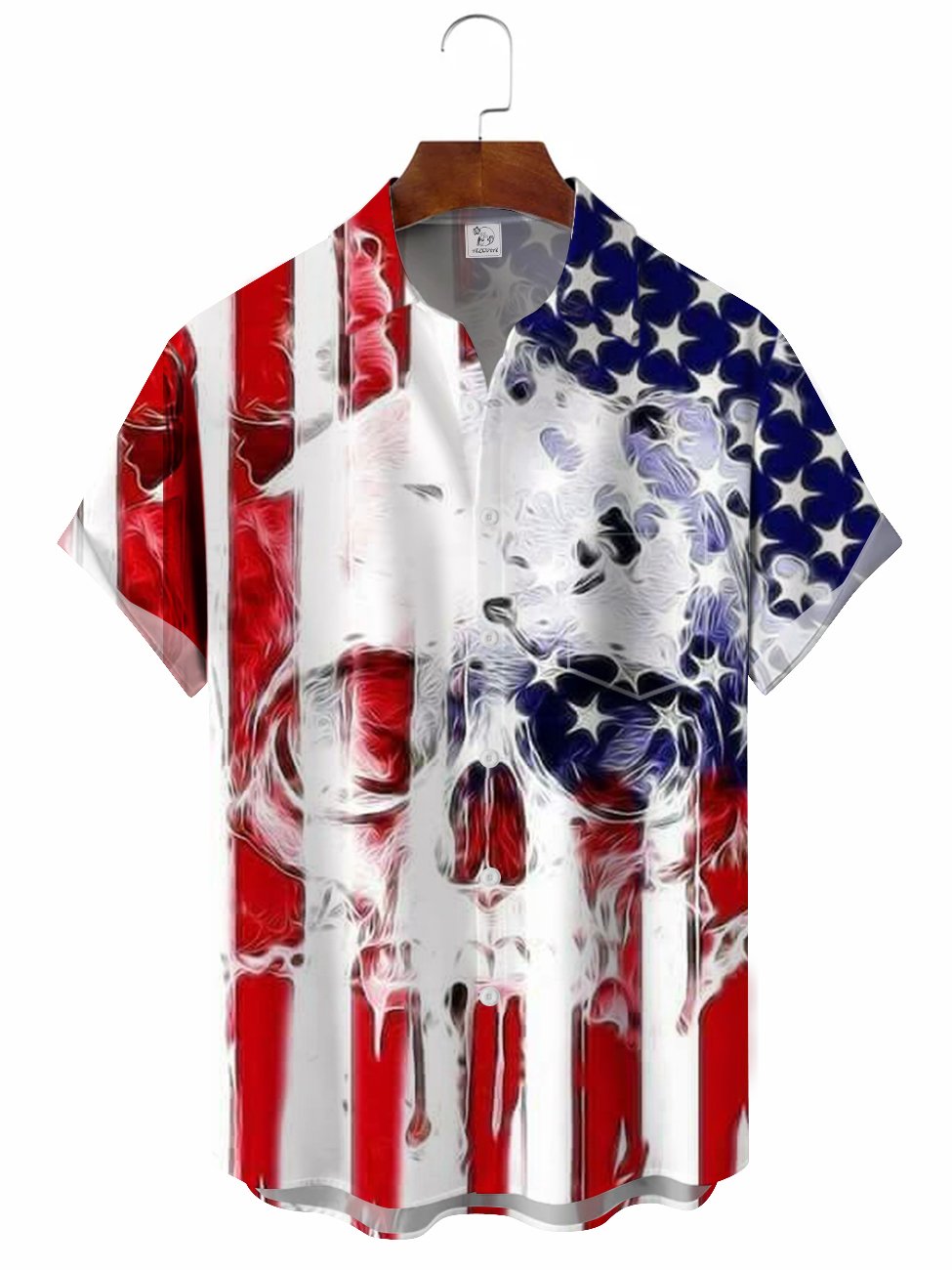 Vintage Flag Skull Hawaiian Shirt For Island Vacations, Resort Wear, And Relaxed Seasonal Style