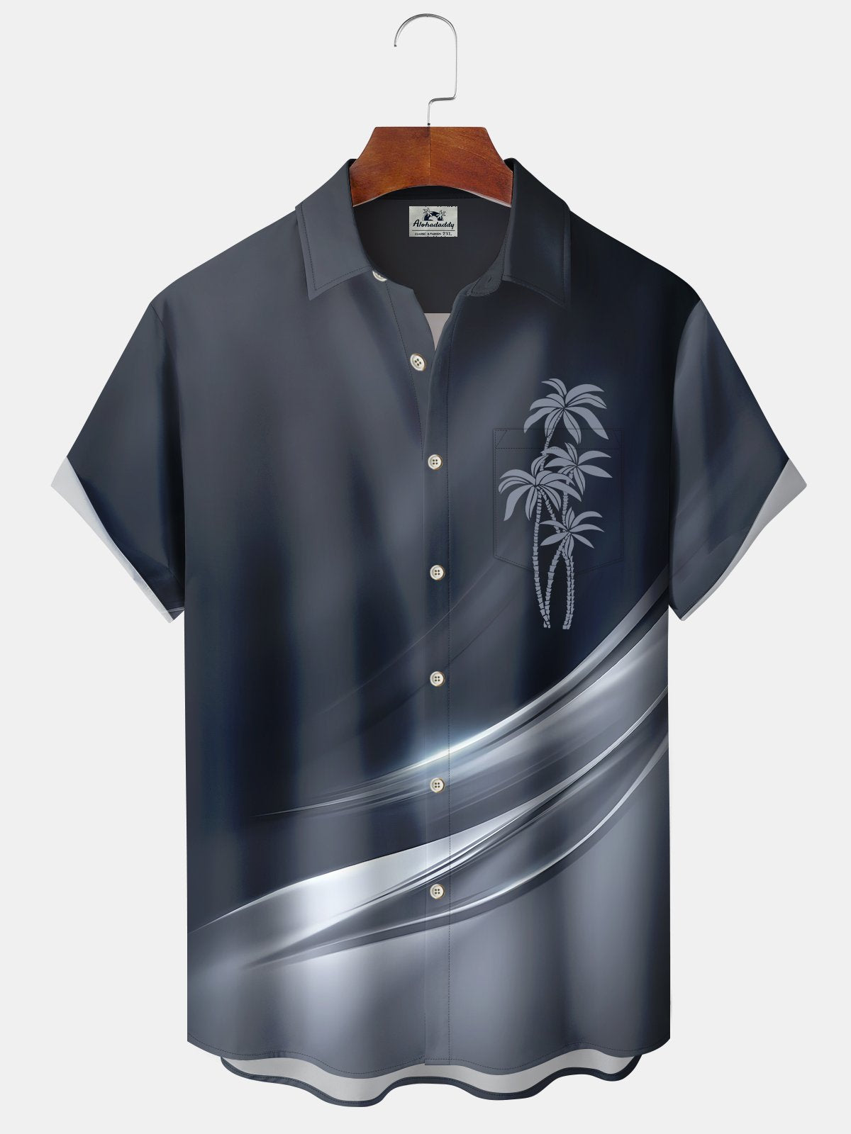 Geometric Gradient Line Holiday Palm Tree Hawaiian Shirt For Summer Vacation, Beach Travel, And Casual Wear