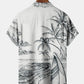 Handpainted Coconut Tree Beach Landscape Hawaiian Shirt For Island Vacations, Resort Wear, And Relaxed Seasonal Style