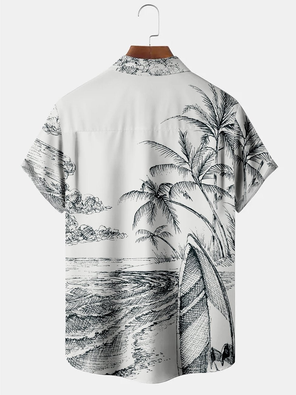 Handpainted Coconut Tree Beach Landscape Hawaiian Shirt For Island Vacations, Resort Wear, And Relaxed Seasonal Style