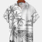 Handpainted Coconut Tree Beach Landscape Hawaiian Shirt For Island Vacations, Resort Wear, And Relaxed Seasonal Style