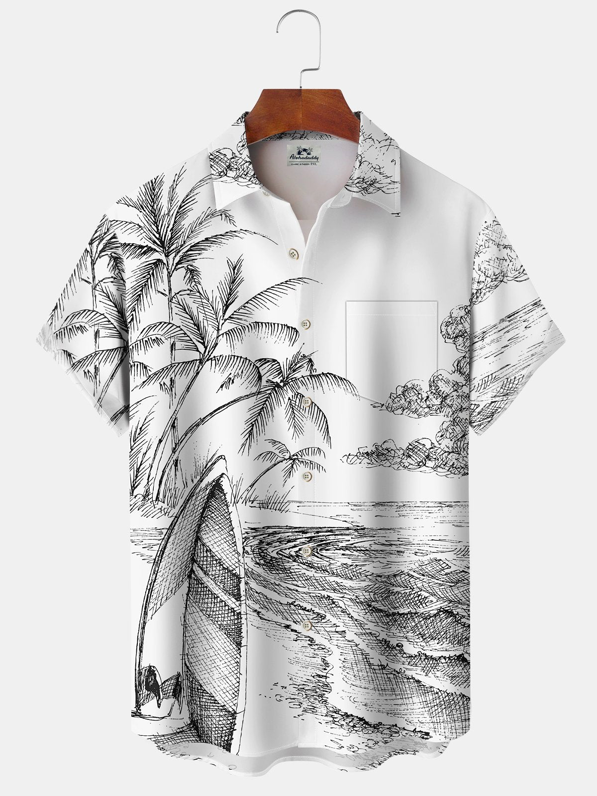 Handpainted Coconut Tree Beach Landscape Hawaiian Shirt For Island Vacations, Resort Wear, And Relaxed Seasonal Style