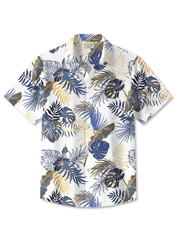 Floral Tropical Island Resort Gold Beach Aloha Hawaiian Shirt For Beach Days, Summer Outings, And Thoughtful Gift Giving