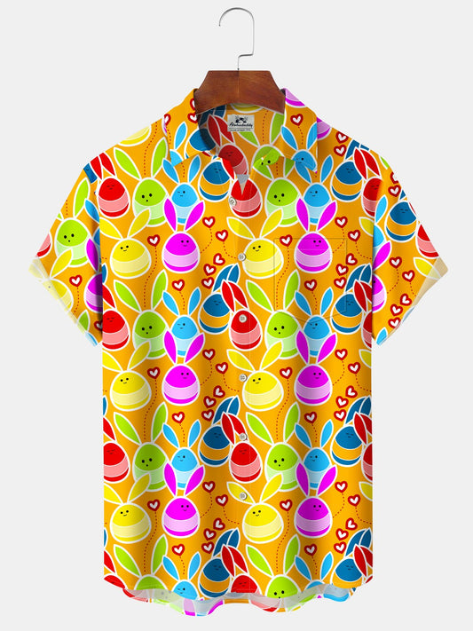 Holiday Cartoon Easter Bunny Hawaiian Shirt For Summer Vacation, Beach Travel, And Casual Wear