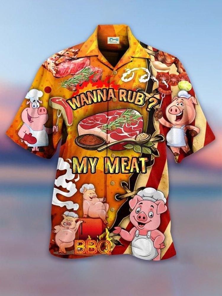 Funny Holiday Pork Food Barbecue Pattern Hawaiian Shirt For Beach Days, Summer Outings, And Thoughtful Gift Giving